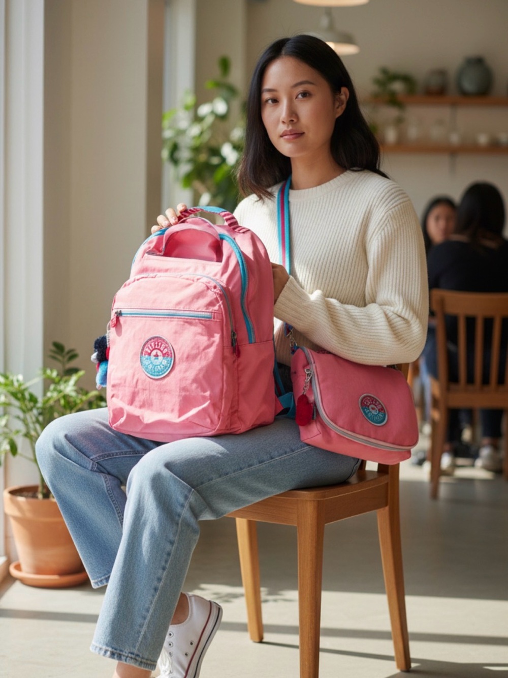 Kipling Coral Pink Laptop 15” Backpack and Matching Kichirou Lunch Bag Set